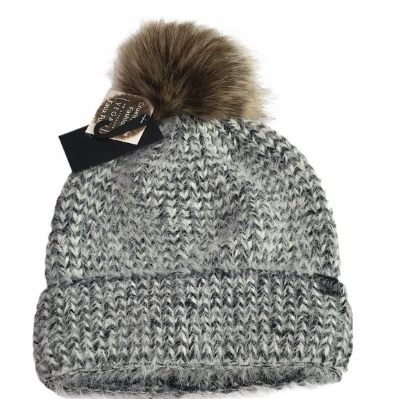 New Pom Pom Faux Fur Beanie Hat Winter Warm Gray White - NORDSTROM, Vegan main image 5